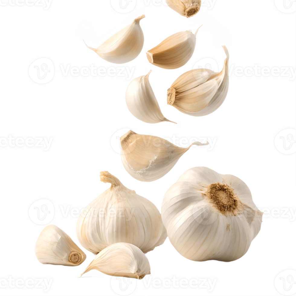 Floating Garlic Cloves Against Transparent Background png