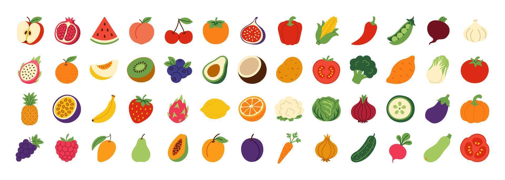 A collection of fruits and vegetables in a variety of colors. The image is a colorful and vibrant display of healthy foods vector