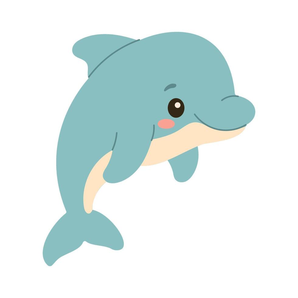 A cartoon dolphin is flying in the air. The dolphin is smiling and has a cute expression. The image is colorful and playful, with a lighthearted mood vector