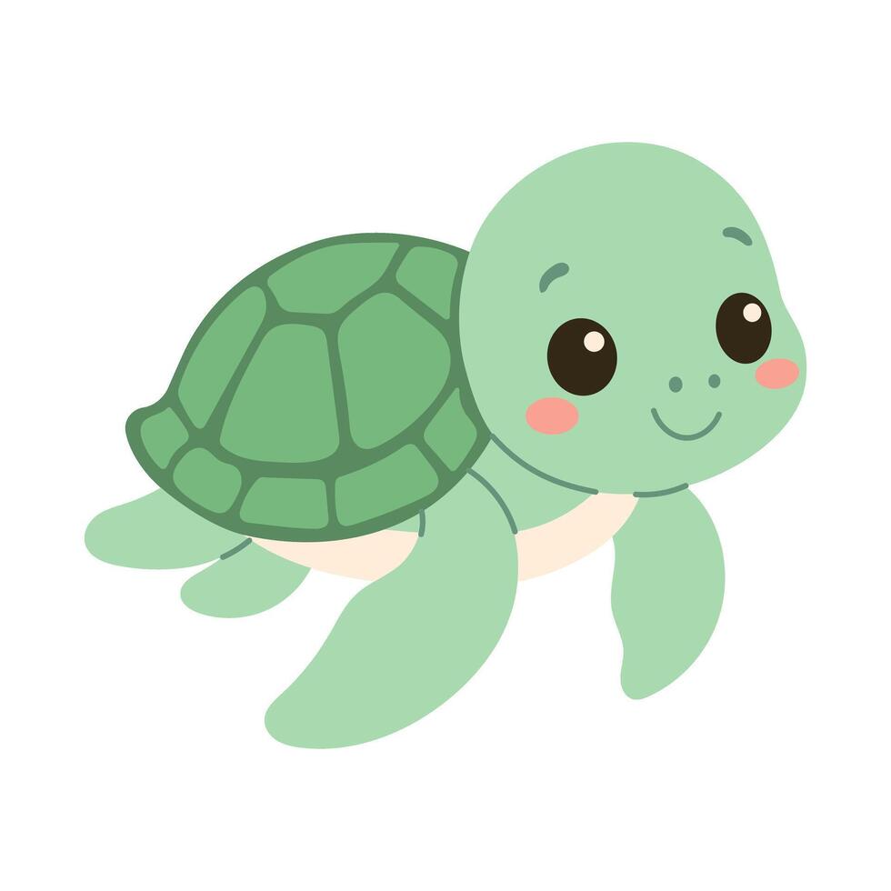 A cute cartoon turtle is smiling and looking at the camera. The turtle is green and has a cute, cuddly appearance vector