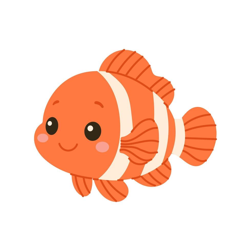 A cartoon fish with a big smile on its face. The fish is orange and white. It is a cute and friendly fish vector