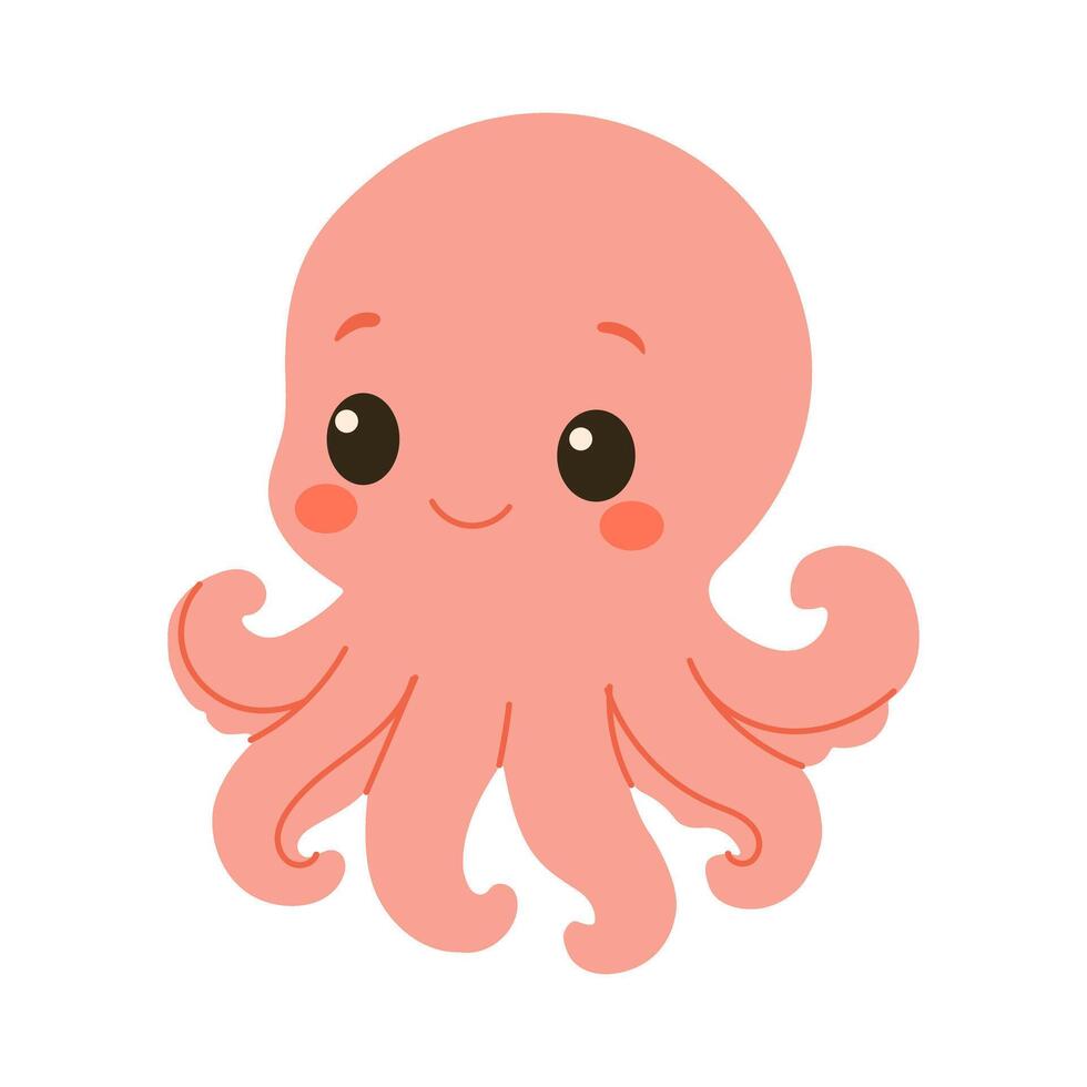 A cartoon octopus with a big smile on its face. The octopus is pink and has a cute, friendly appearance vector