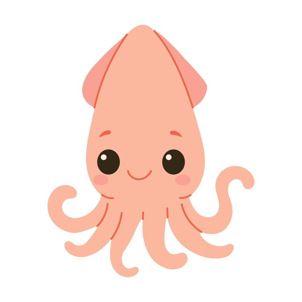 A cartoon octopus with a smile on its face. It is pink and has a big eye vector