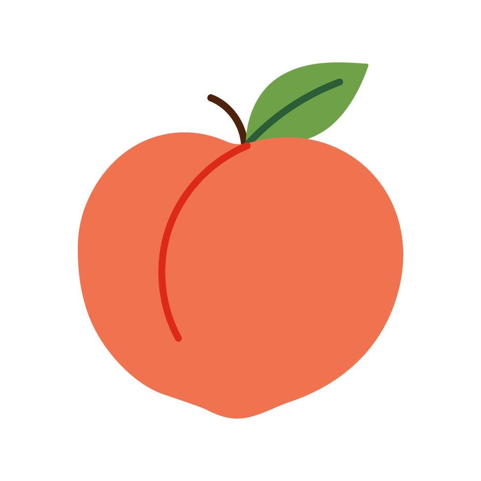 A cartoon peach with a green leaf on top. The peach is bright red and the leaf is a vibrant shade of green. The image has a playful and whimsical feel to it vector