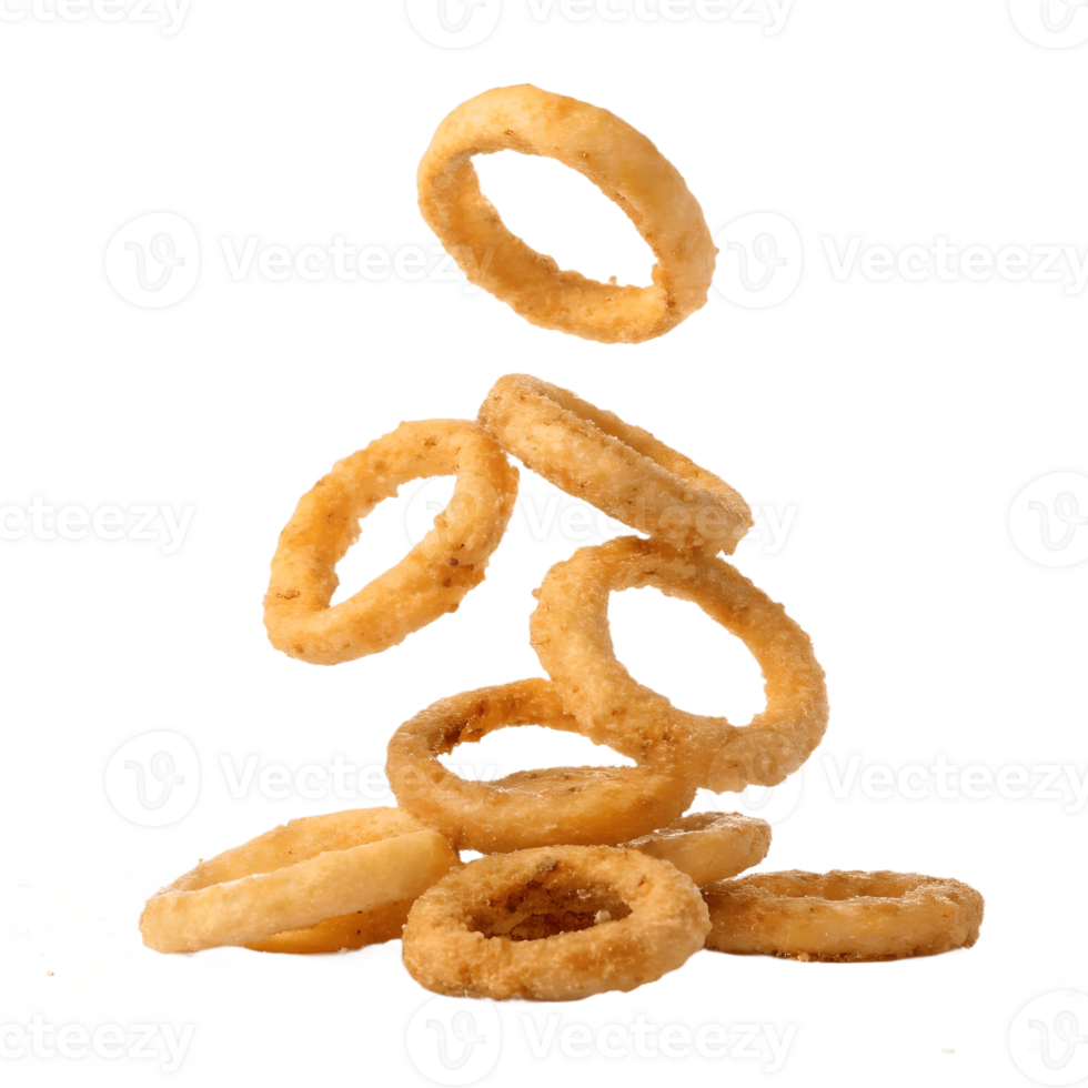 Falling Fried Onion Rings Isolated on Transparent Background png
