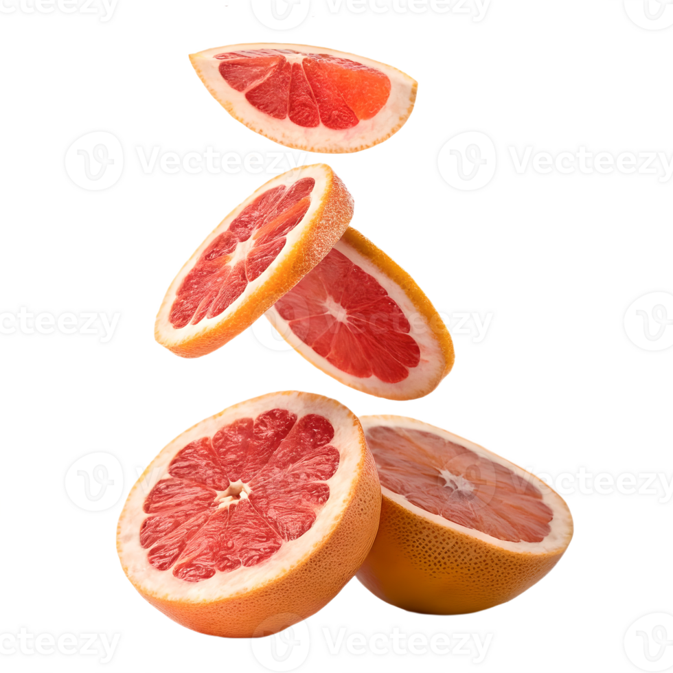 Falling Grapefruit Slices in Air Transparent Background png
