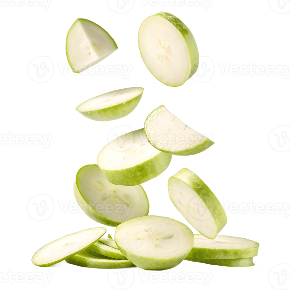 Falling Kohlrabi Slices in Air Transparent Background png