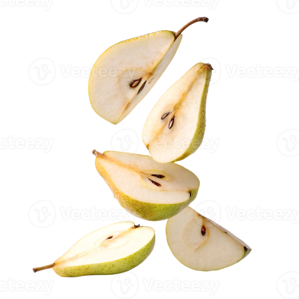 Falling Pear Slices Studio Shot Transparent Background png
