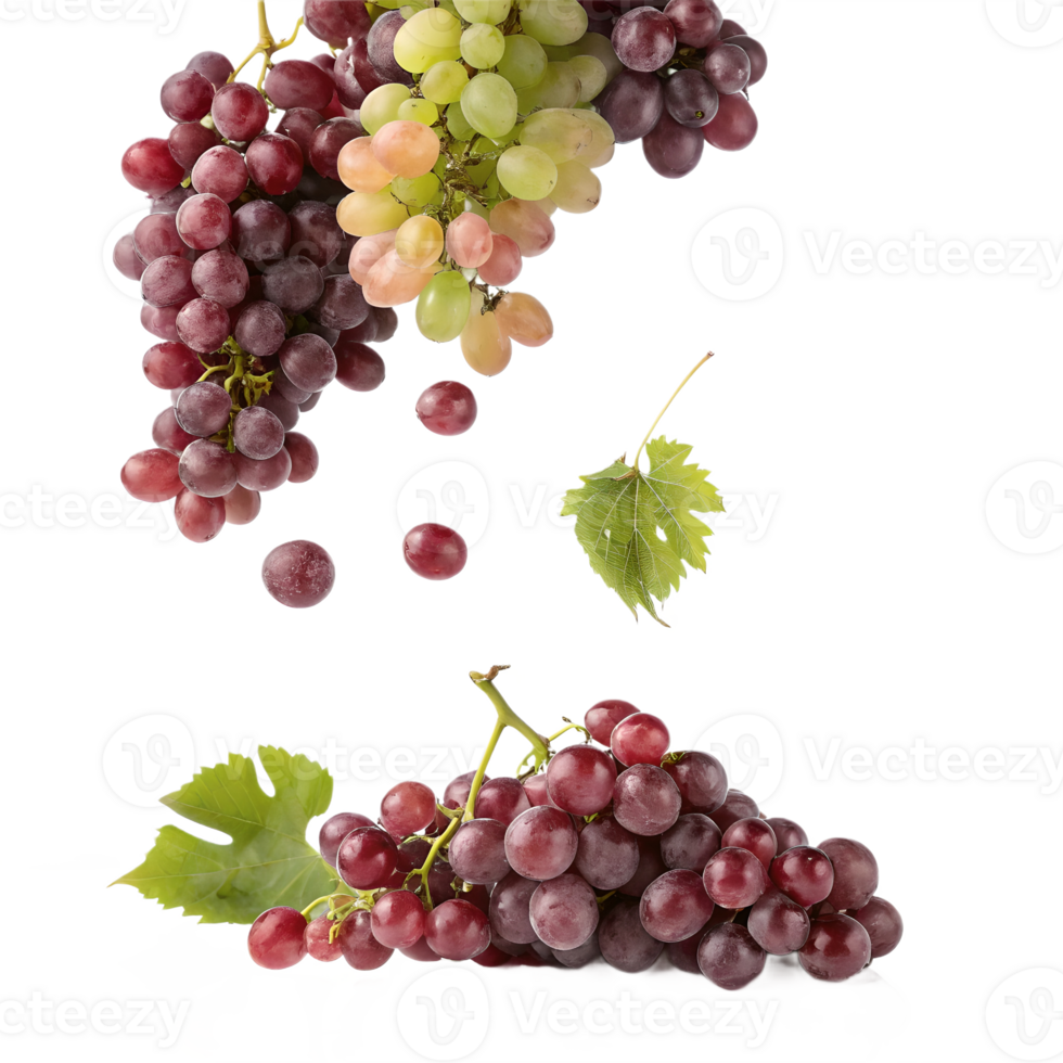 Falling Red and Green Grapes Studio Shot Transparent Background png