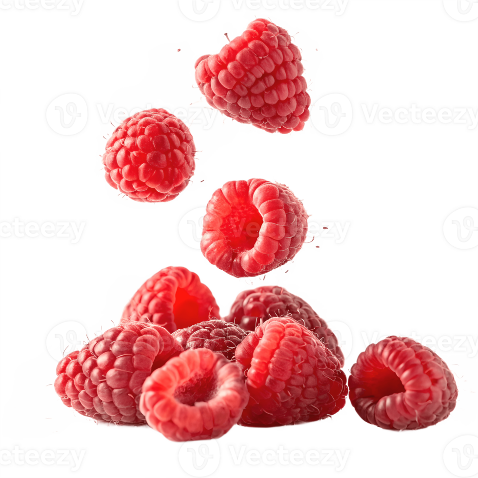 Falling Raspberries Isolated on Transparent Background isolated png