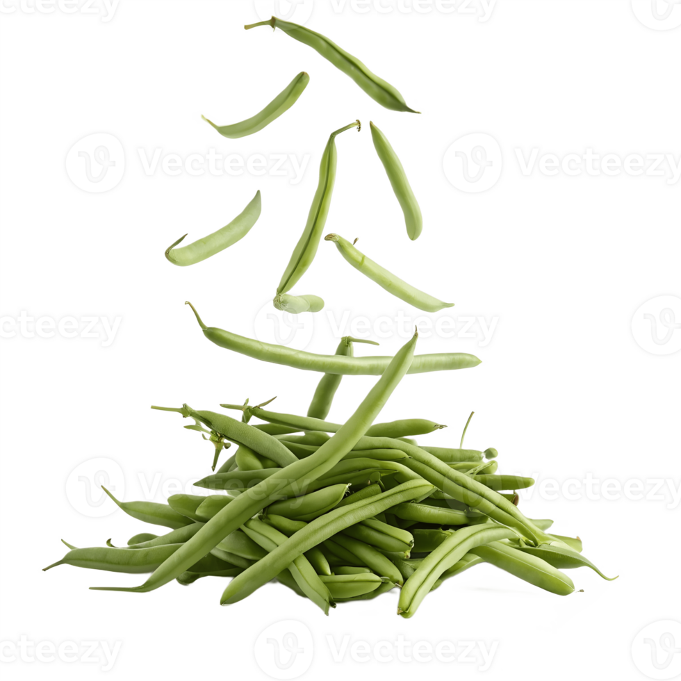 Fresh Green Beans Falling and Piled High Transparent Background png