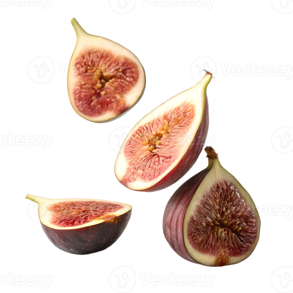Fresh Figs Falling in Mid Air Studio Shot Transparent Background png