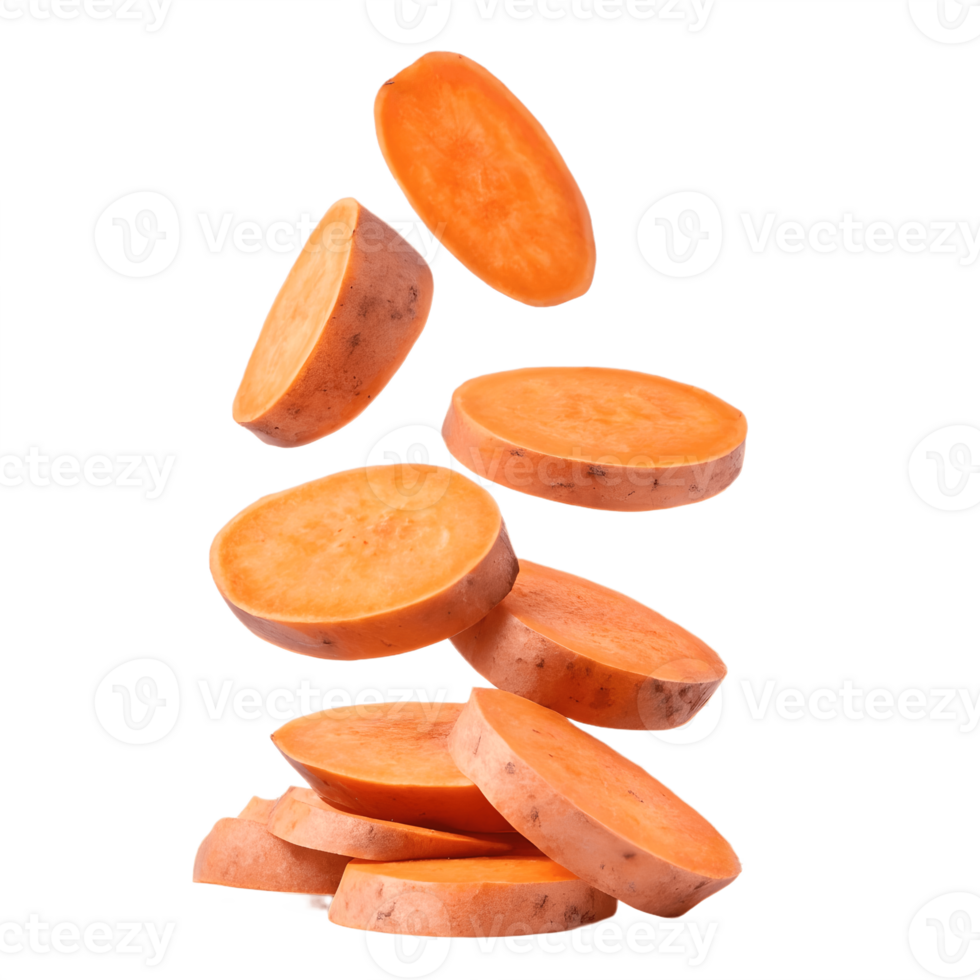 Falling Sweet Potato Slices Studio Shot Transparent Background png