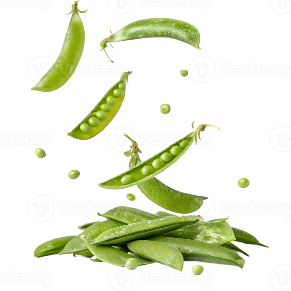 Fresh Green Snow Peas Falling and Piled High Transparent Background png