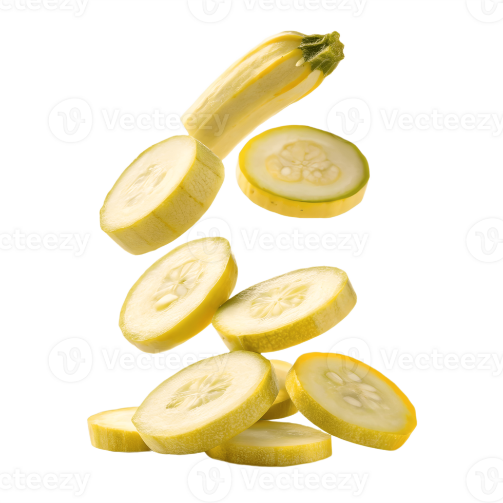 Falling Yellow Squash Slices in Air Transparent Background png