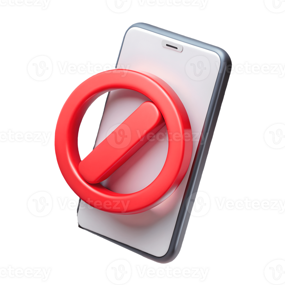 Modern smartphone with a large red prohibition symbol on a transparent background indicating restricted access or banned content png