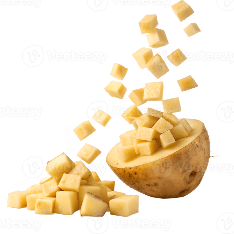 Falling Rutabaga Cubes into Half a Rutabaga Transparent Background png