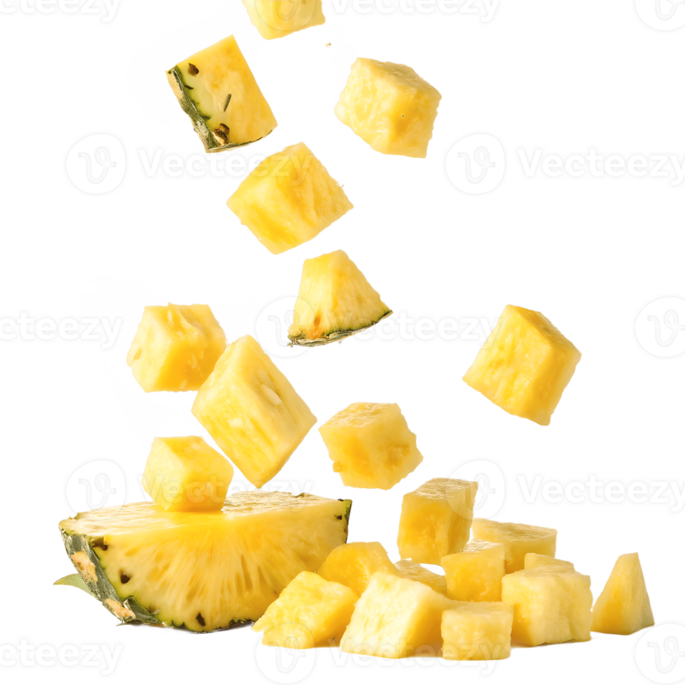 Falling Pineapple Chunks Isolated on Transparent Background png