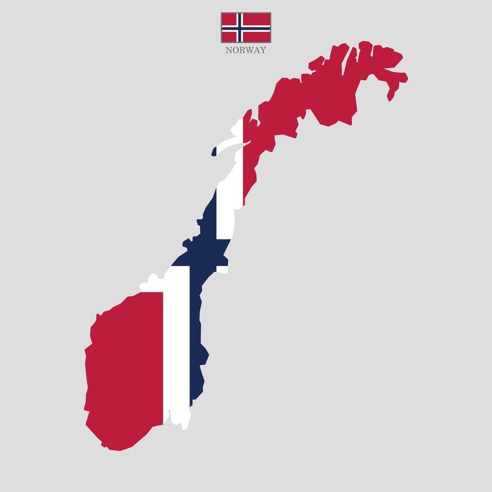 Illustration of a map of Norway divided into states and territories. White flat map with borders on a white background, featuring the national flag. Highly detailed map Europe vector