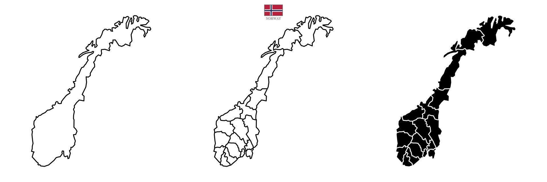 Includes a Norway map with regions, a flag overlay, and a contour map. Isolated on a white background. White flat design isolated on a white background. Highly detailed illustration map of Europe vector