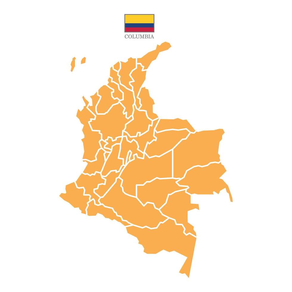 Orange map of Columbia territories, featuring states and borders. White flat design isolated on a white background. Highly detailed illustration. vector