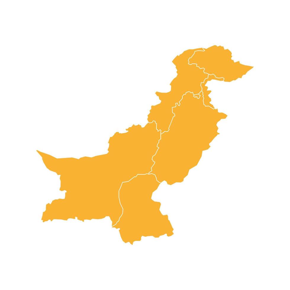 Orange map of Pakistan divided into states and territories. White flat design isolated on a white background. Highly detailed illustration Middle East vector