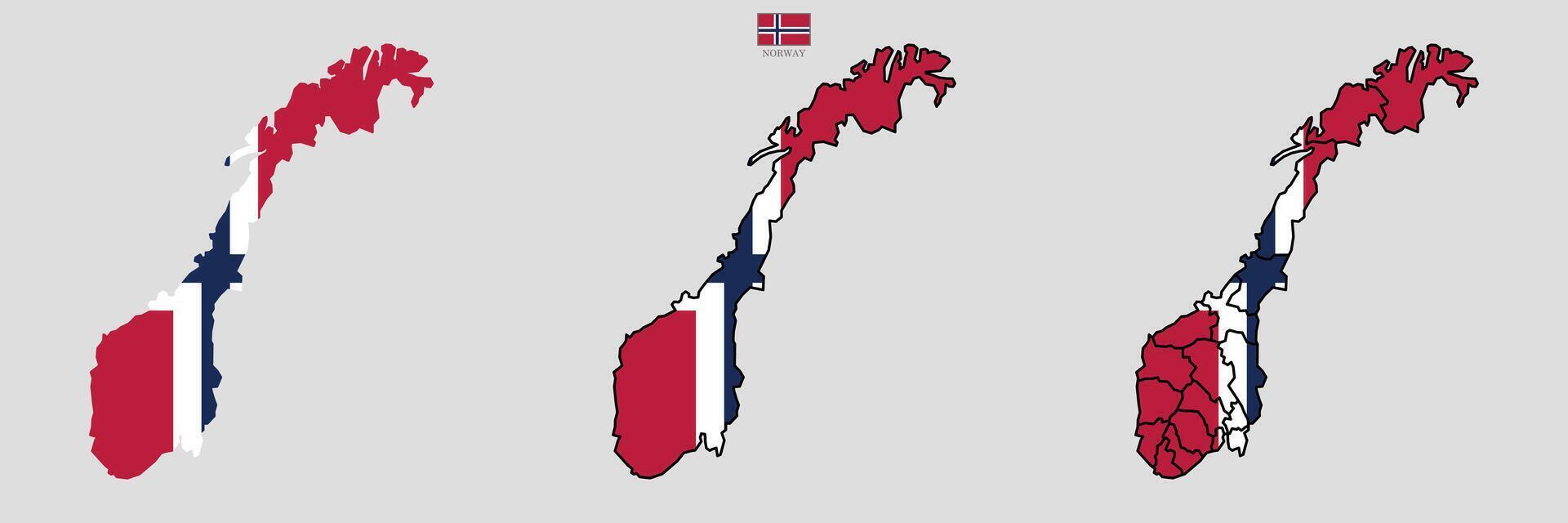 Norway map with regions, flag overlay, and contour map. background with regions, region names and cities in color. White flat design isolated on a white background. Highly detailed illustration Europe vector