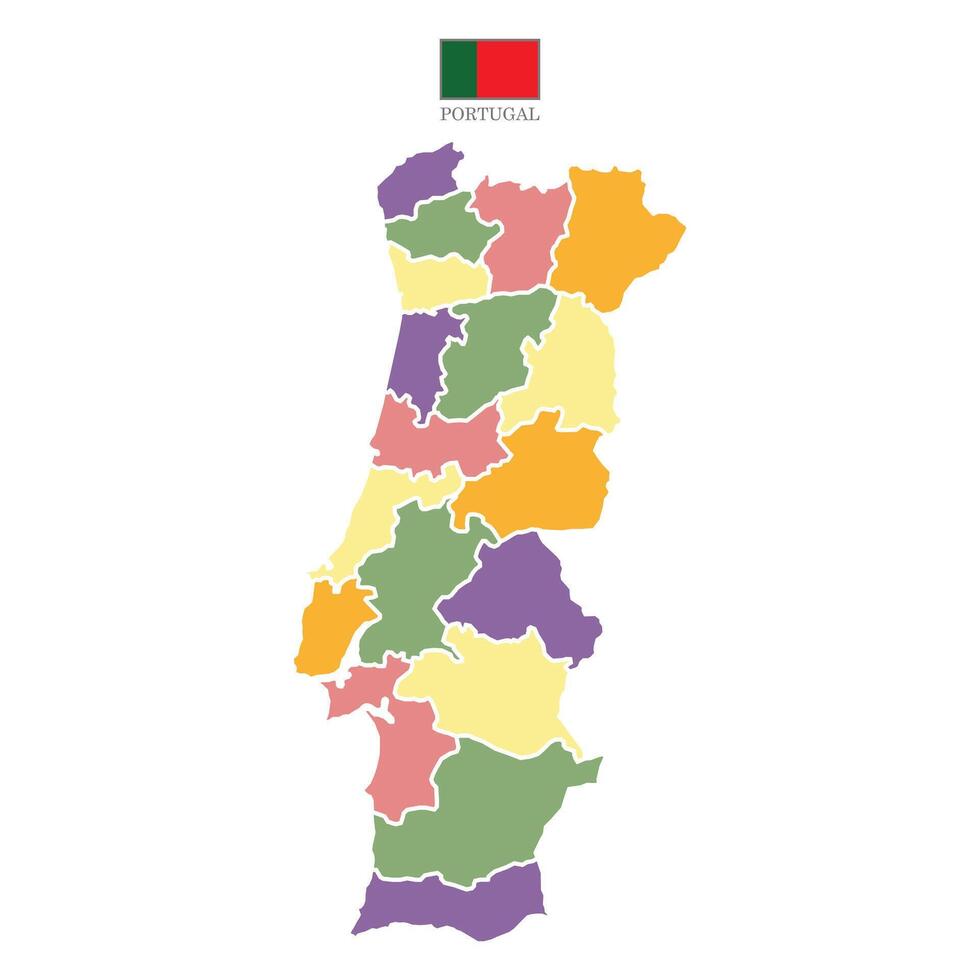 Colored map of portugal territories, featuring states and borders. White flat design isolated on a white background. Highly detailed illustration map Europe vector