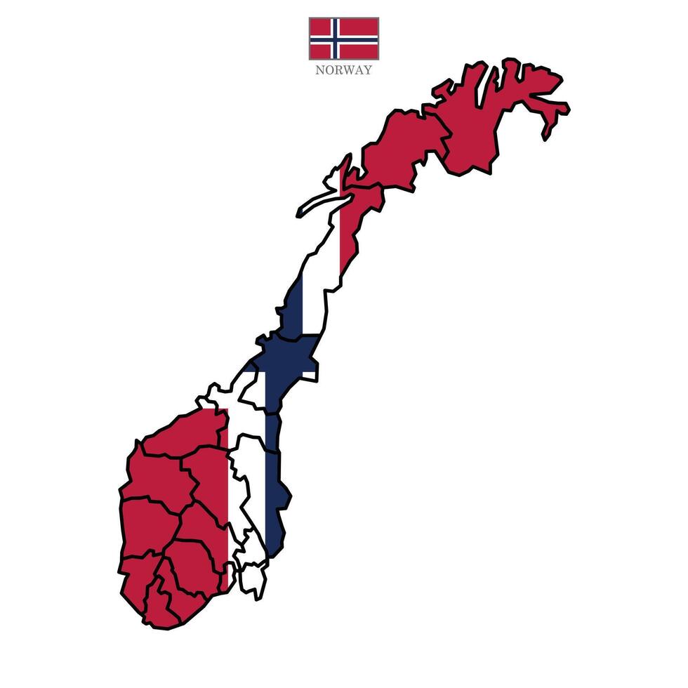 Colore map of Norway contour territories, state, featuring states and borders. White flat design isolated on a white background. Highly detailed illustration map Europe vector