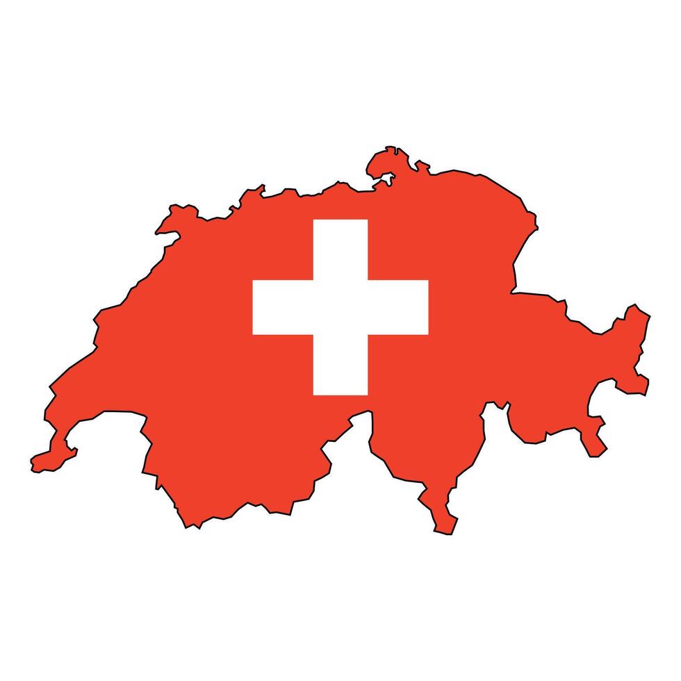 Illustration of map of Switzerland divided into states and territories. White flat map with borders on a white background, featuring the national flag. Highly detailed map Europe vector