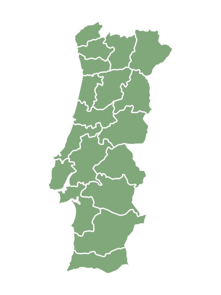 Green map of Portugal divided into states and territories. White flat design isolated on a white background. Highly detailed illustration Europe vector