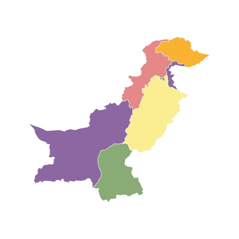 Colored map of Pakistan divided into states and territories. White flat design isolated on a white background. Highly detailed illustration Middle East vector