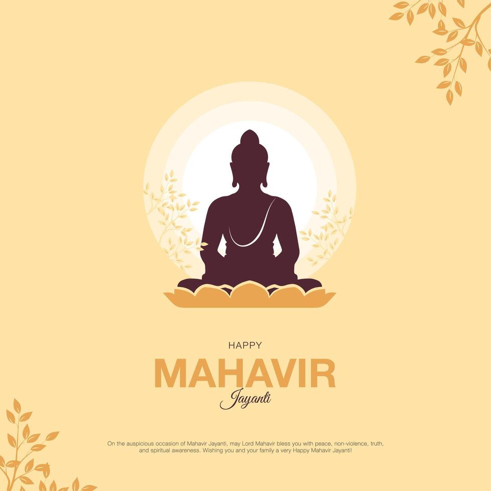 Flat illustration for Mahavir Jayanti with spiritual theme, clean layout, and calming colors. Ideal for web, print, and social media use. vector