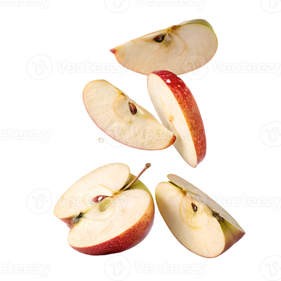 Falling Apple Slices in Mid Air Transparent Background png