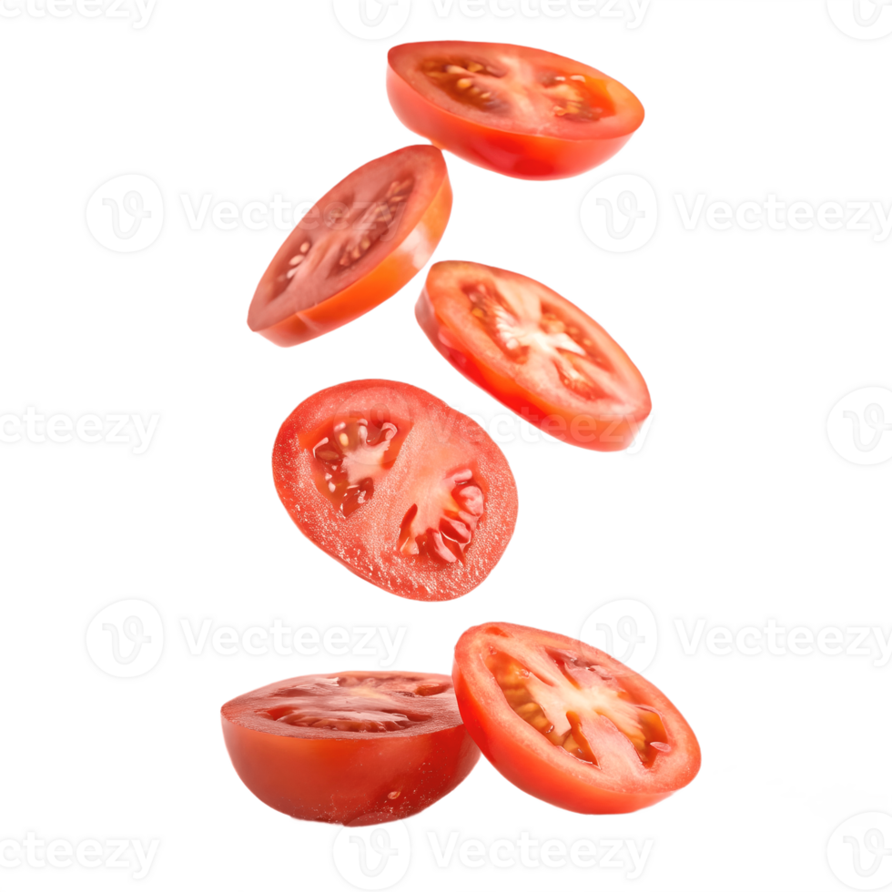 Falling Tomato Slices Isolated on Transparent Background png