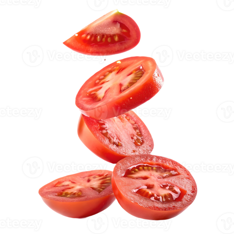 Falling Slices of Juicy Red Tomatoes Transparent Background png