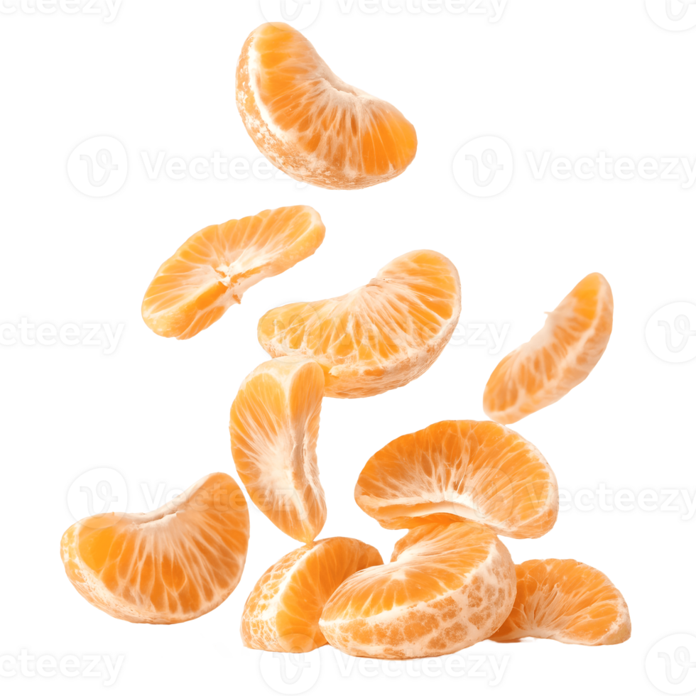 Falling Mandarin Orange Segments Isolated on Transparent Background png
