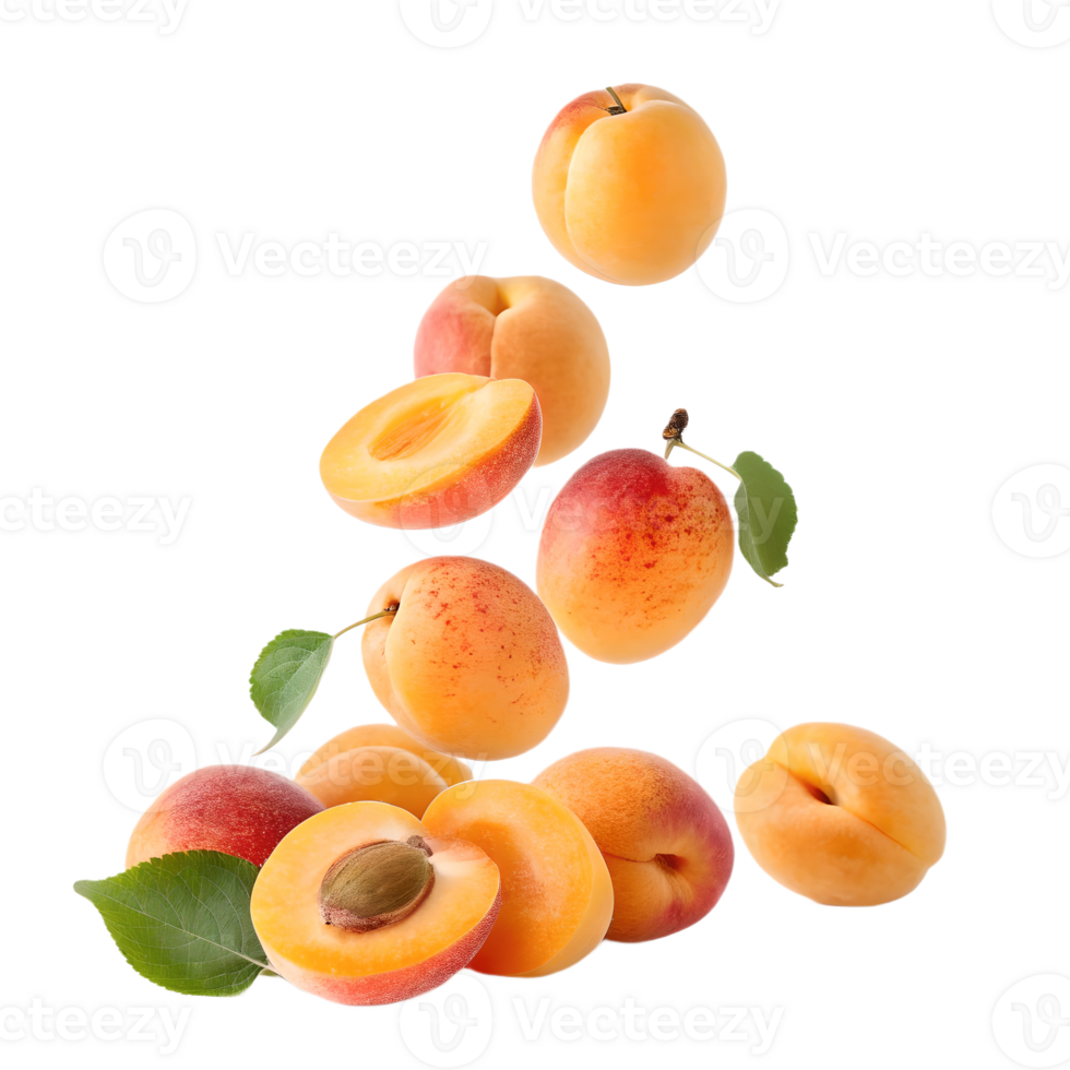 Fresh Apricots Falling in Air Transparent Background png
