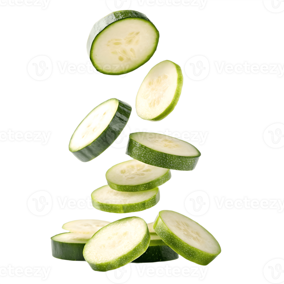Falling Zucchini Slices Against Transparent Background png