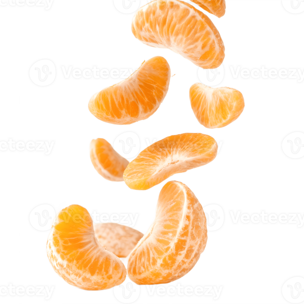 Falling Tangerine Segments Against Transparent Background png