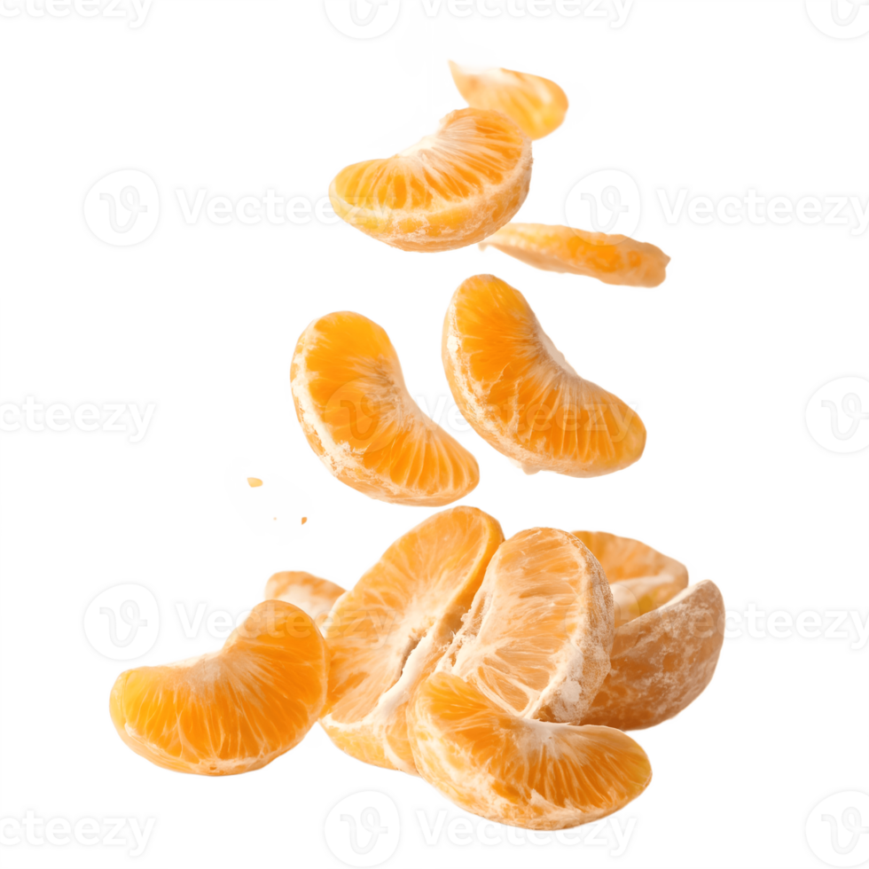 Falling Clementine Segments in Studio Lighting Transparent Background png
