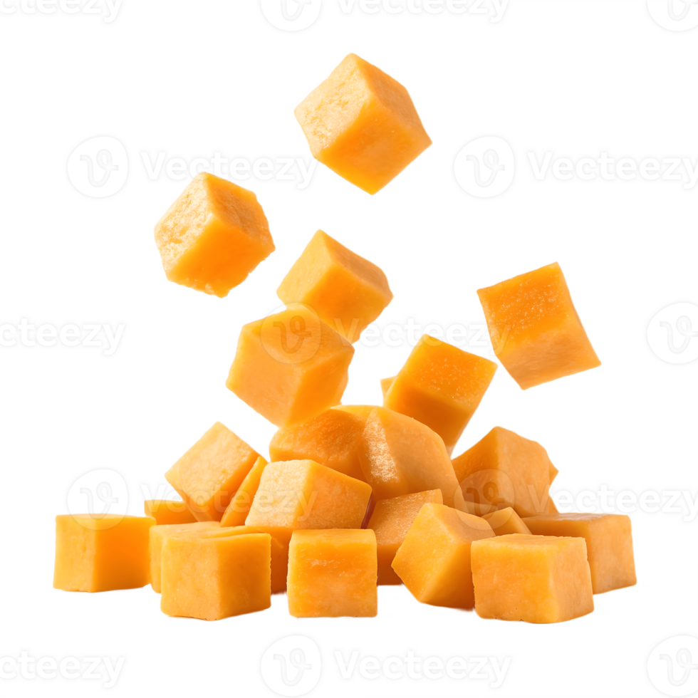 Falling Butternut Squash Cubes Isolated on Transparent Background squash png