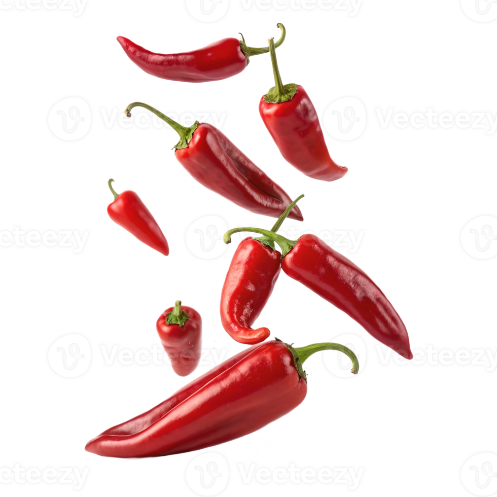 Falling Red Chili Peppers Isolated on Transparent Background png