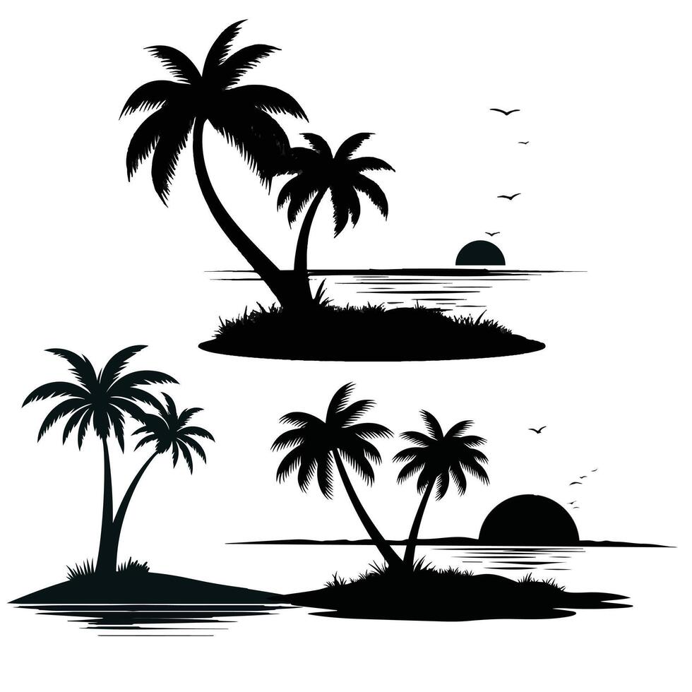 Set of Palm Trees on Tropical Beach - Summer Vacation Concept vector