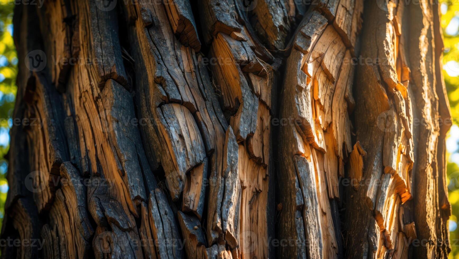 Close-up of Striking Tree Bark Texture with Golden Light photo