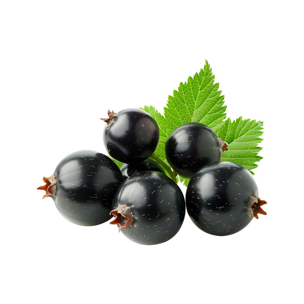Some Blackcurrant with leaf, front view isolated on a transparent background png
