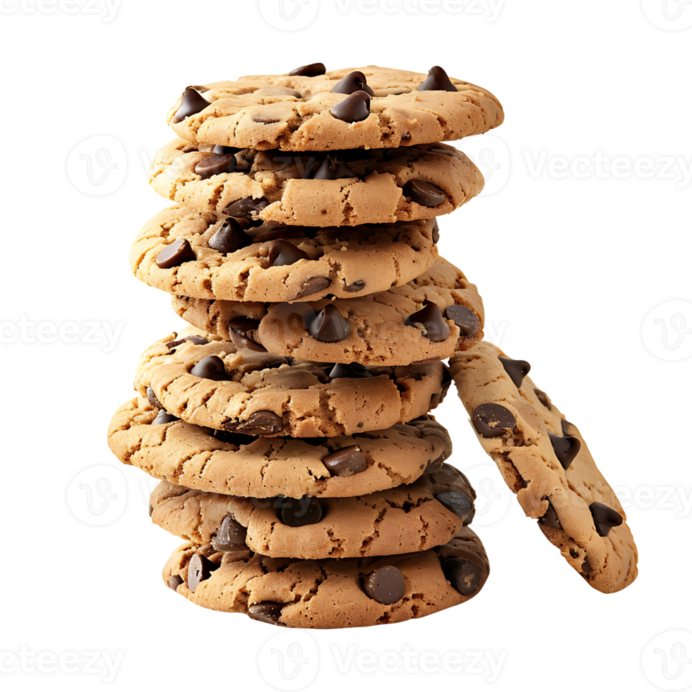 Stack Tower of Chocolate chip cookie cookies, front view, on a transparent background png