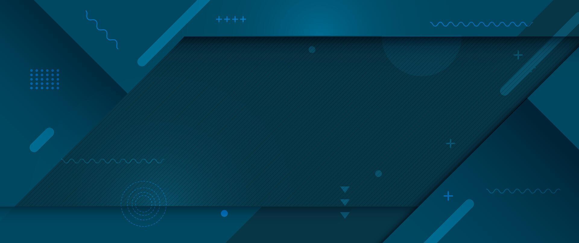 Abstract geometric shape, line, light effect on dark blue gradient color for banner, wallpaper background vector