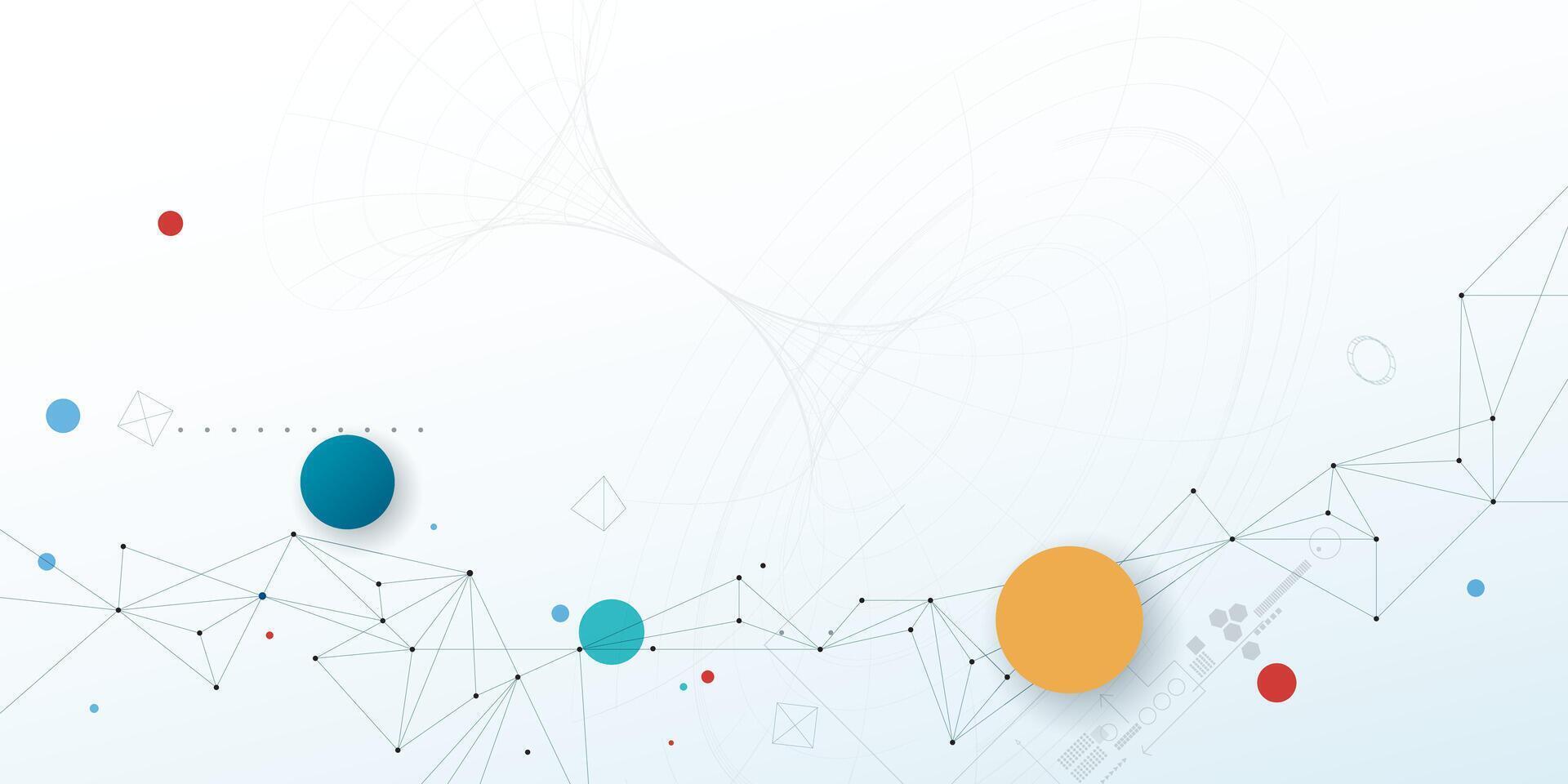 Illustration abstract modern technology design. White circle, geometric shape, wave wireframe line pattern and circuit board on white - grey background. Technology concept for banner, template vector