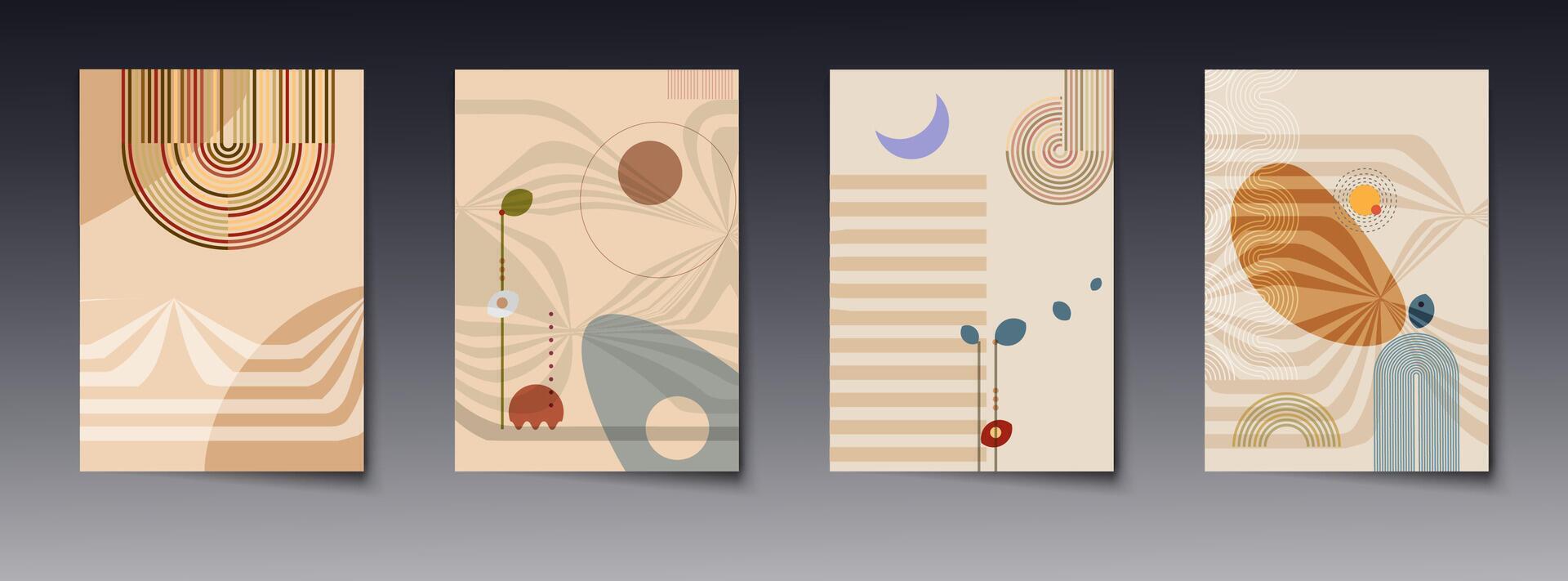 Set of abstract background. Minimal modern graphic design, line pattern, well art boho style, element with geometric shape. vector